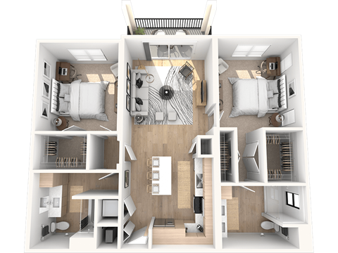 A 3D floor plan of a house showing all the rooms and their layout.